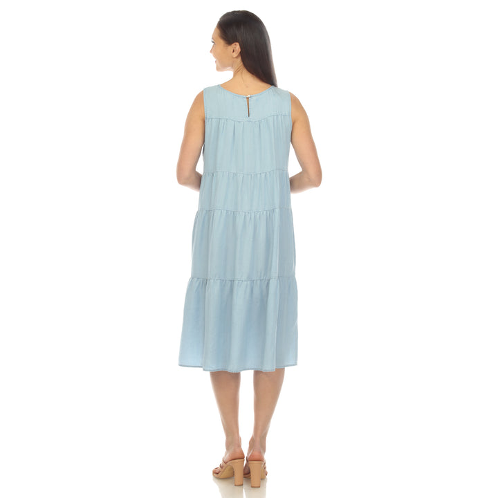 White Mark Womens Sleeveless Chambray Tiered Midi Dress Casual Size Available Image 3