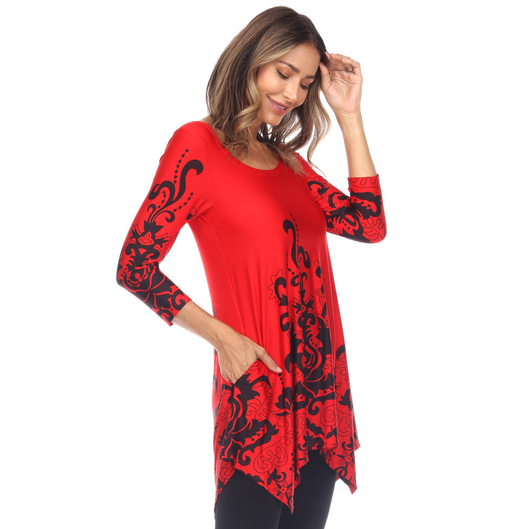 White Mark Womens Damask Tunic Top 95% Polyester 5% Spandex 2 Pockets Multiple Sizes Image 2