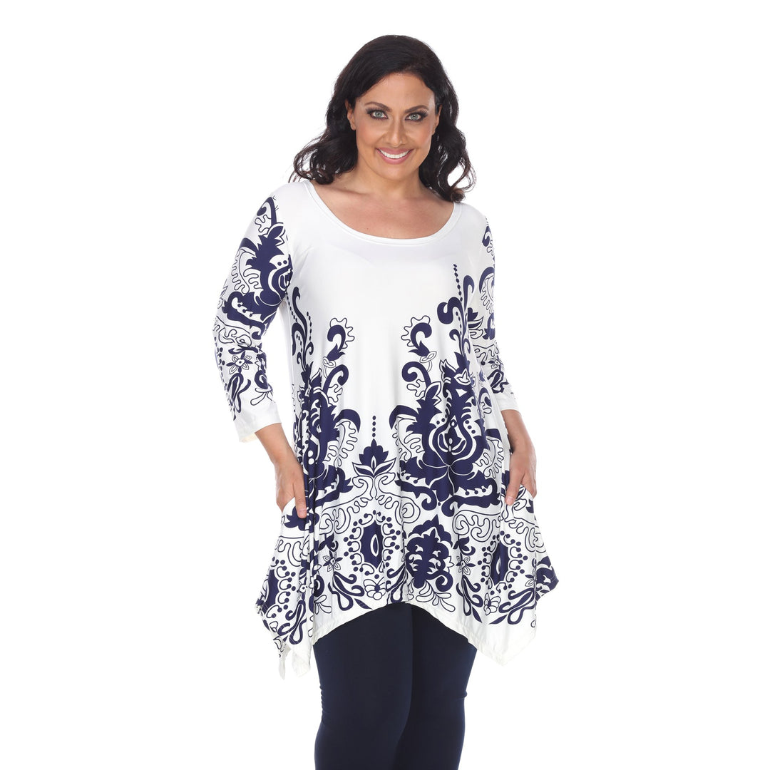 White Mark Womens Damask Tunic Top 95% Polyester 5% Spandex 2 Pockets Multiple Sizes Image 1