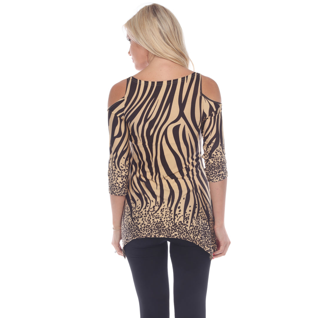 White Mark Womens Cold Shoulder Zebra Print Tunic Top with Pockets Sizes S-4X Image 3