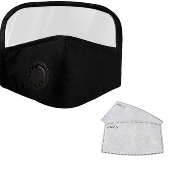 2 Pack Cotton Face Masks with Eye Shield Breathing Valve 4 Filters Washable Black Image 3