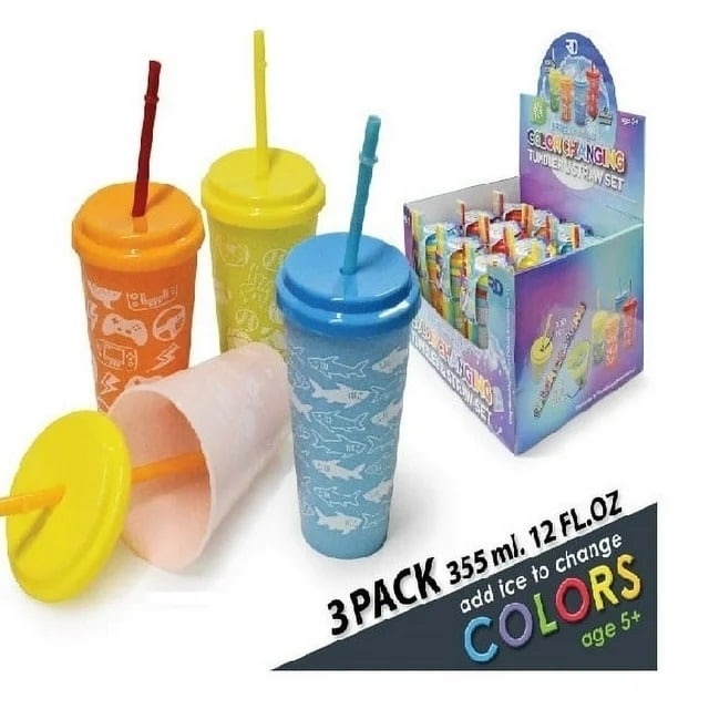 Color Changing Tumbler and Straw Set 12 oz Kids Drinkware 3-Pack Reusable Image 3