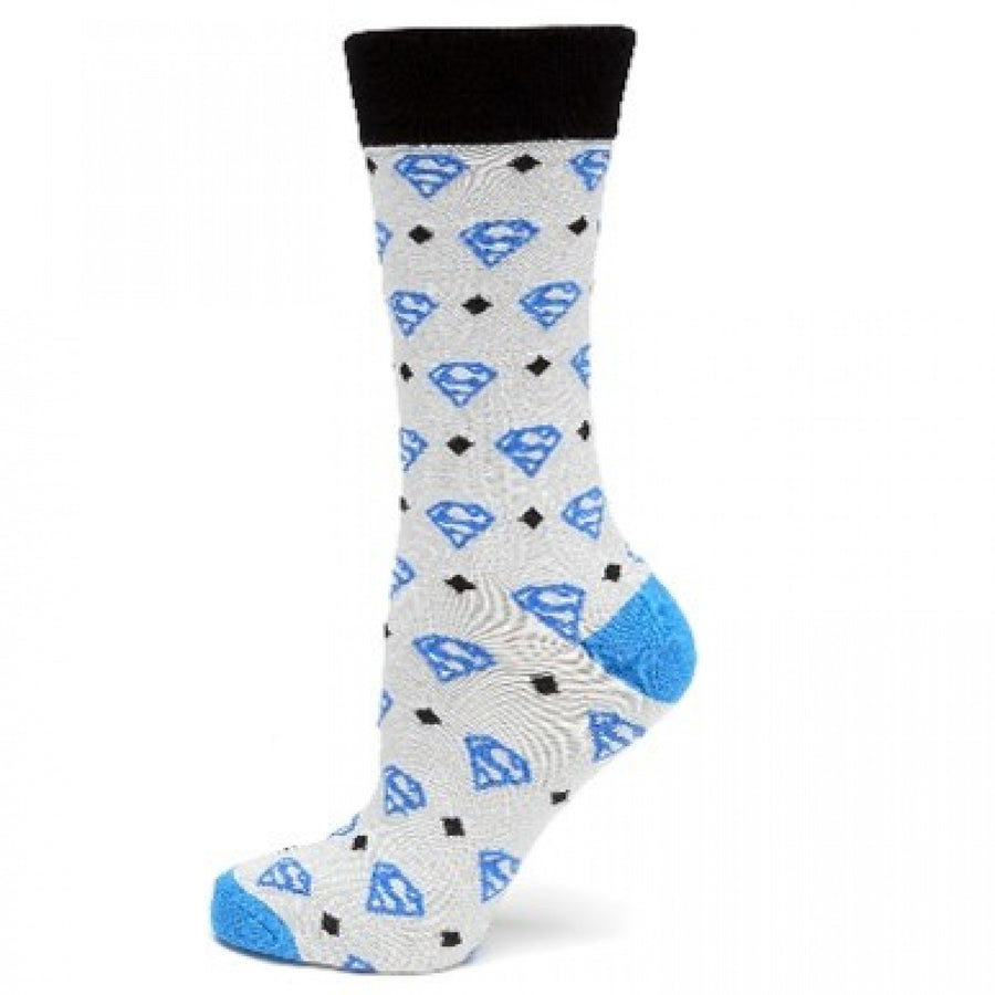 Superman Logo Diamond Pattern White Colorway Dress Socks Image 1