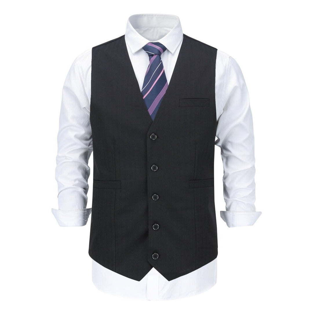 Mens Single Breasted Business Casual Striped Suit Vest Image 1