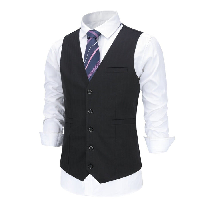 Mens Single Breasted Business Casual Striped Suit Vest Image 2