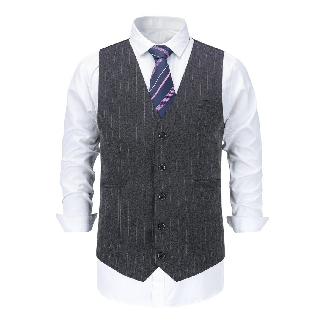 Mens Single Breasted Business Casual Striped Suit Vest Image 3