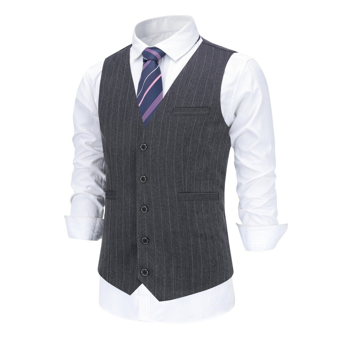 Mens Single Breasted Business Casual Striped Suit Vest Image 4