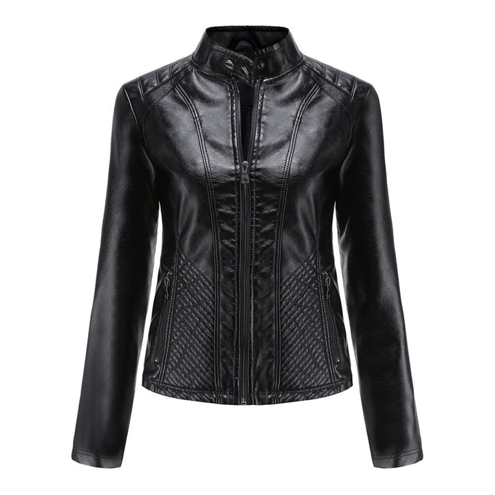 Womens Faux Leather Jacket Casual Fashion Zip Up Coat Image 1