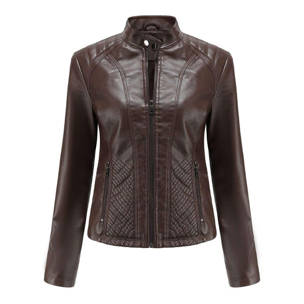 Womens Faux Leather Jacket Casual Fashion Zip Up Coat Image 2