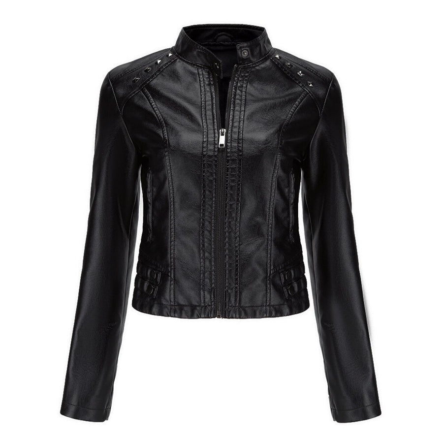 Women Punk Faux Leather PU Jacket Studded Rivet Motorcycle Coat Image 1