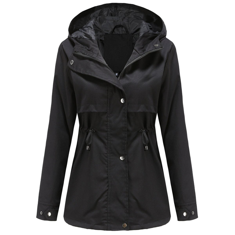 Womens Ligtweight Jackets Utility Drawstring Waist Hoodie Zip Up Casual Coat Image 1