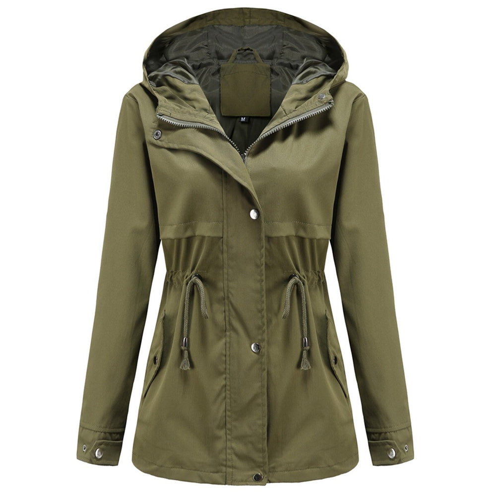 Womens Ligtweight Jackets Utility Drawstring Waist Hoodie Zip Up Casual Coat Image 2