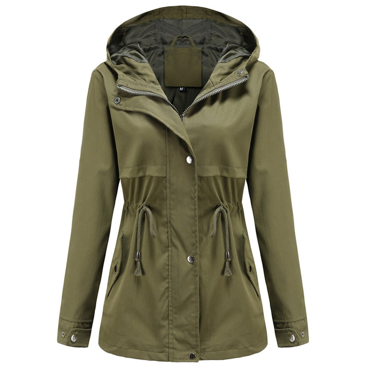 Womens Ligtweight Jackets Utility Drawstring Waist Hoodie Zip Up Casual Coat Image 1