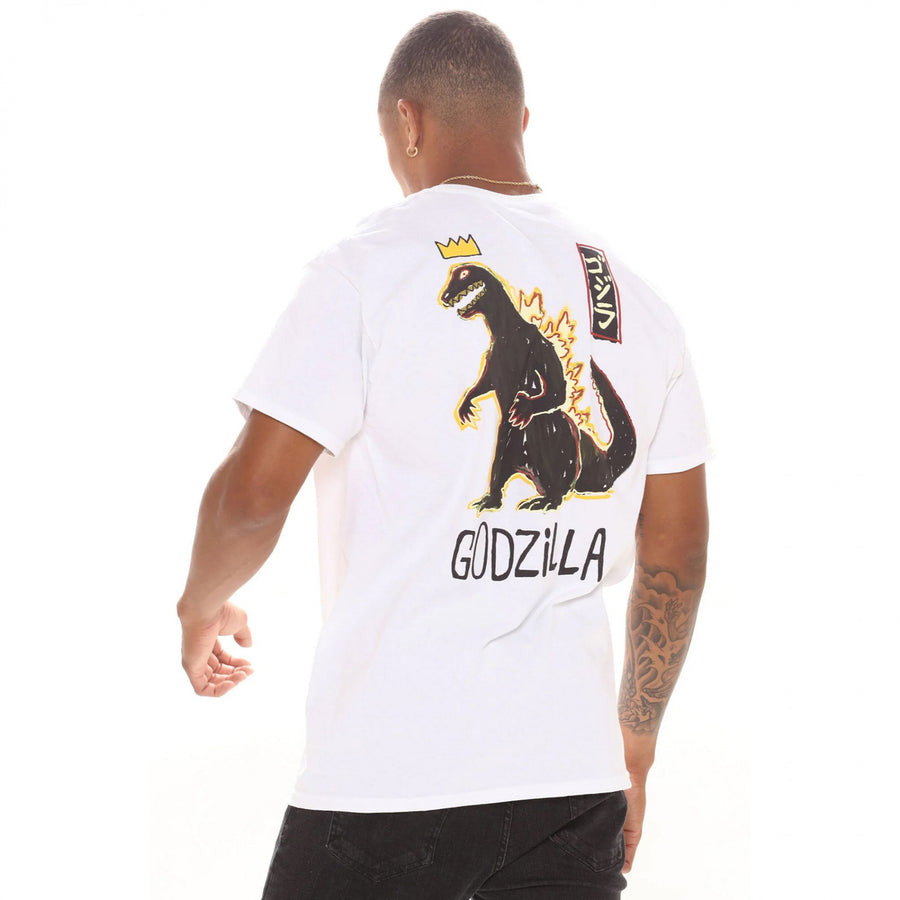 Godzilla Doodle with Crown Front and Back Print T-Shirt Image 1