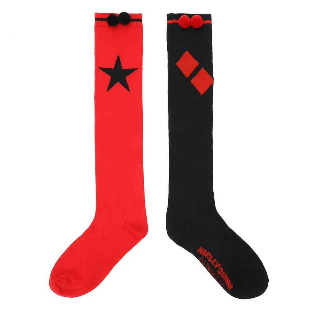 Harley Quinn Mismatch Cosplay Socks with PomPoms Image 2