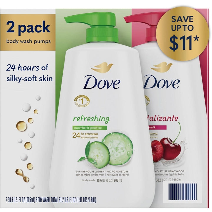 Dove Refreshing Body Wash Cucumber Green Tea and Cherry Chia 30.6 Fl Oz (2 Ct) Image 1