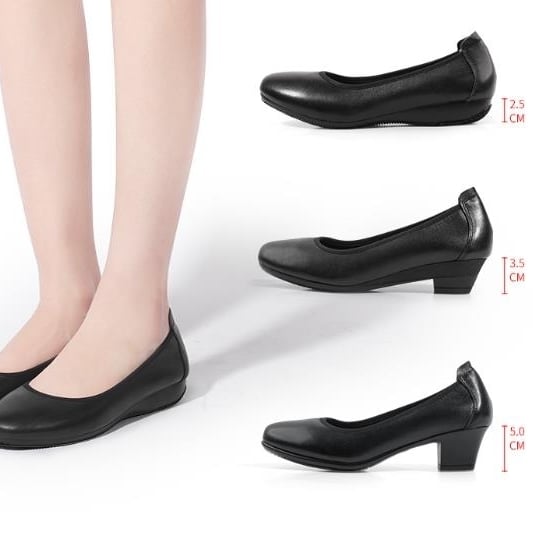 Spring High Heels Round Toe Thick Heels Shallow Mouth Leather Shoes Work Shoes Large Size Work Professional Single Image 2