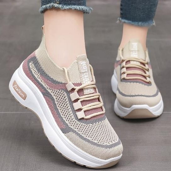 Spring thick soled casual style womens shoes with elevated height and breathable mesh surface Image 2