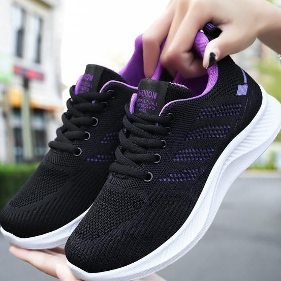 Womens shoes sports shoes breathable casual soft sole single shoes autumn flying woven mesh shoes student running shoes Image 1