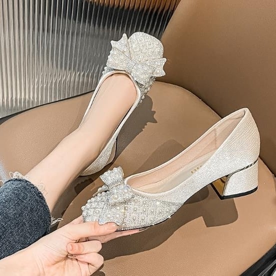 Heel Shoes Diamond Square Head Single Shoes for Women Wide and Fat Feet Large Size Slim and Shallow Mouth Versatile Image 4