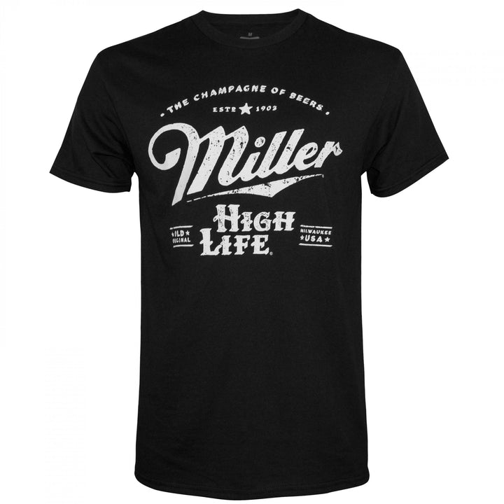 Miller High Life Old Original Front and Back Print Black T-Shirt Image 1