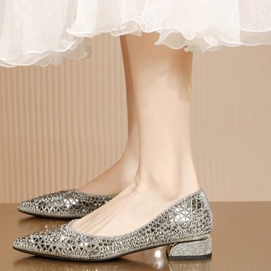 French shallow mouth rhinestone flat sole single shoe Image 1