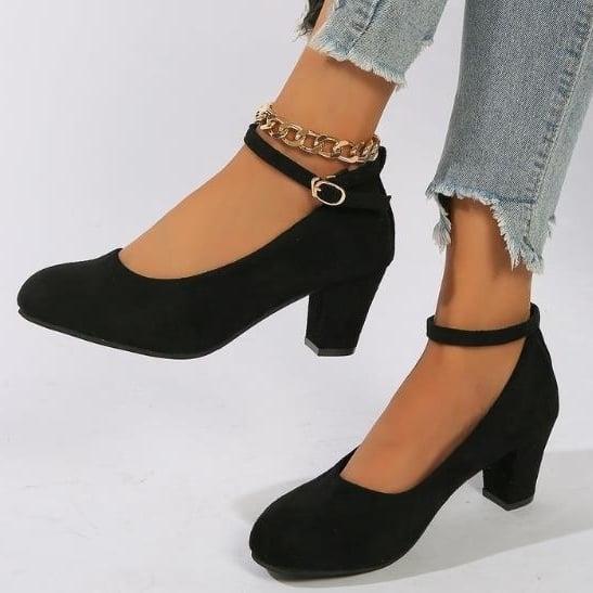 oversized round toe thick heel buckle high heels for womens fashion shoes Image 1