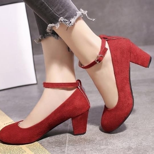 oversized round toe thick heel buckle high heels for womens fashion shoes Image 2