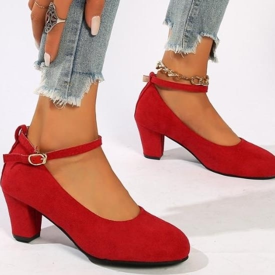 oversized round toe thick heel buckle high heels for womens fashion shoes Image 4