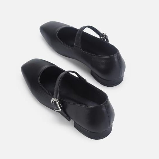 French high-end black small fragrant style retro Mary Jane one line with shallow mouth single shoes for womens flat Image 3