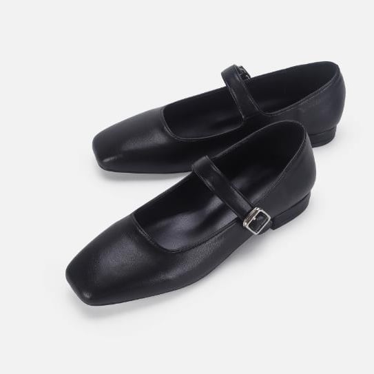 French high-end black small fragrant style retro Mary Jane one line with shallow mouth single shoes for womens flat Image 4