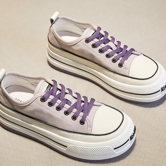 board shoes with thick soles increased height and versatile casual lace up small white shoes Image 1