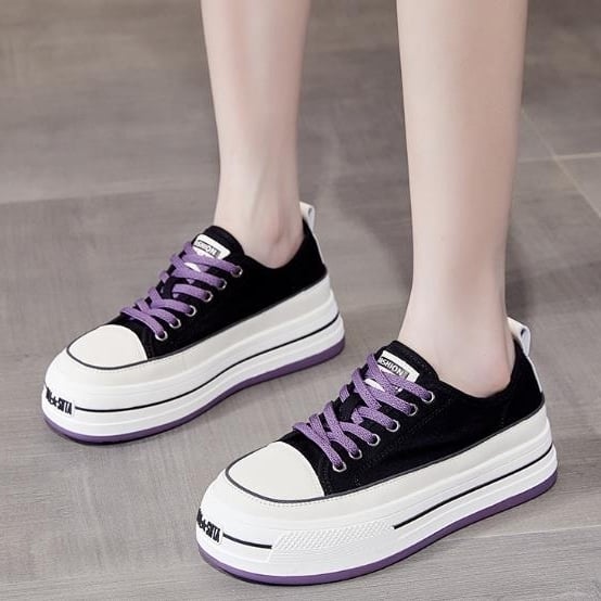 board shoes with thick soles increased height and versatile casual lace up small white shoes Image 3