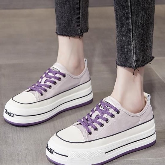 board shoes with thick soles increased height and versatile casual lace up small white shoes Image 4