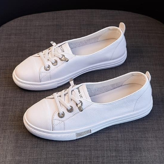 Genuine leather small white shoes for women summer breathable shoes thin board shoes versatile sports white shoes Image 1