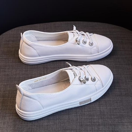 Genuine leather small white shoes for women summer breathable shoes thin board shoes versatile sports white shoes Image 2