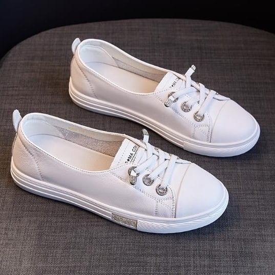 Genuine leather small white shoes for women summer breathable shoes thin board shoes versatile sports white shoes Image 3