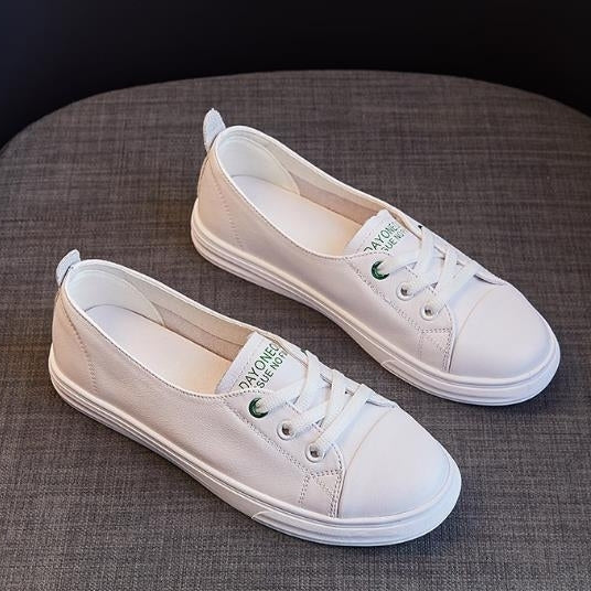 Top layer cowhide shallow mouth genuine leather small white shoes breathable one foot flat sole single shoe stylish Image 3