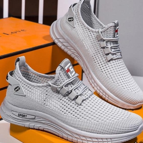 breathable and thin mesh shoes for men trendy and lazy mens hollow flying woven mesh shoes Image 3