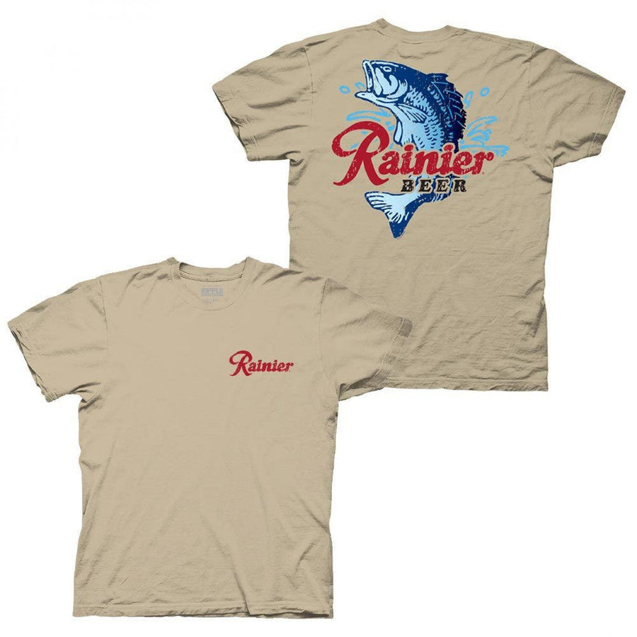 Rainier Beer Catching Fish Front and Back Print T-Shirt Image 1