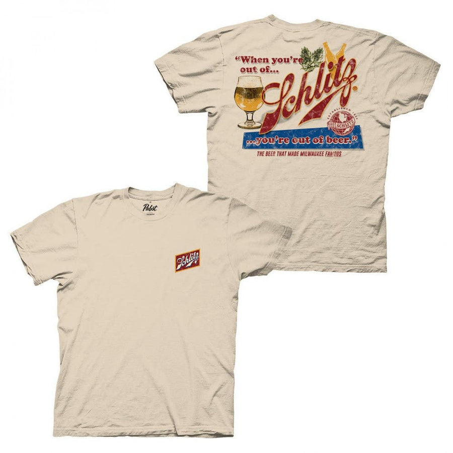 Schlitz Out of Beer Slogan Front and Back Print T-Shirt Image 1