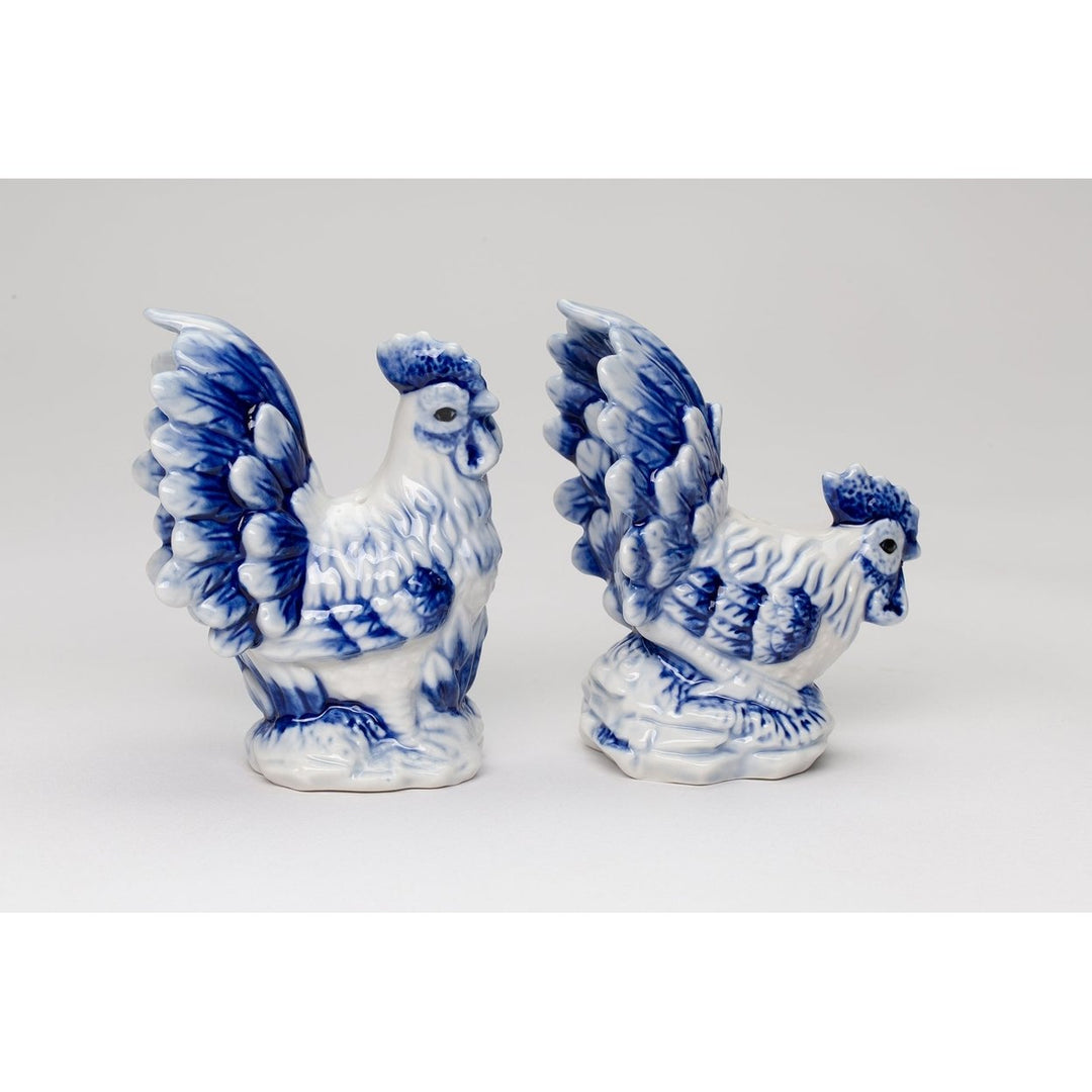 Dutch Blue Ceramic Rooster Salt and Pepper Shakers Image 4