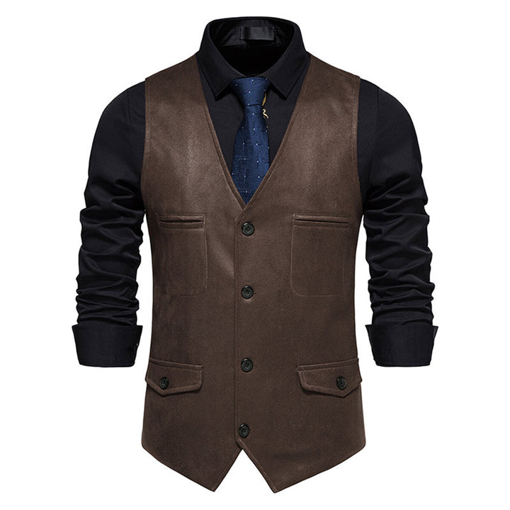 Mens Solid Color V Neck Casual Suit Vest Image 1