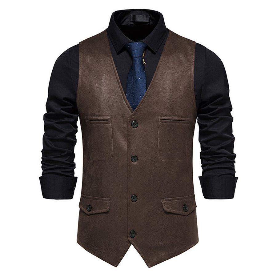 Mens Solid Color V Neck Casual Suit Vest Image 1