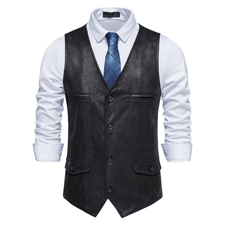 Mens Solid Color V Neck Casual Suit Vest Image 2