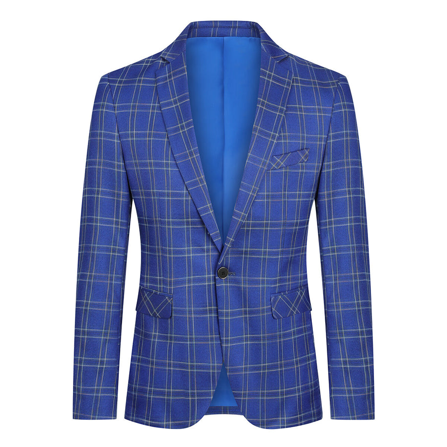 Boys Plaid Blazer Slim Fit One Button Casual Jacket Image 1