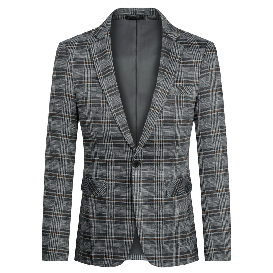 Boys Slim Blazer Plaid Casual Formal Blazer Jacket Image 1