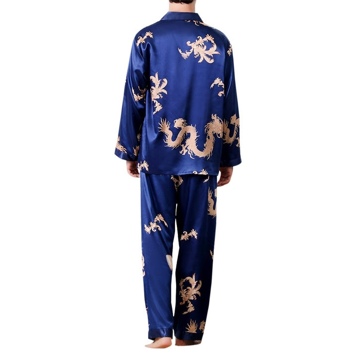 Mens Silk Satin Pajamas Set Long Sleeve Button-Down Loungewear Two-piece Set Image 4