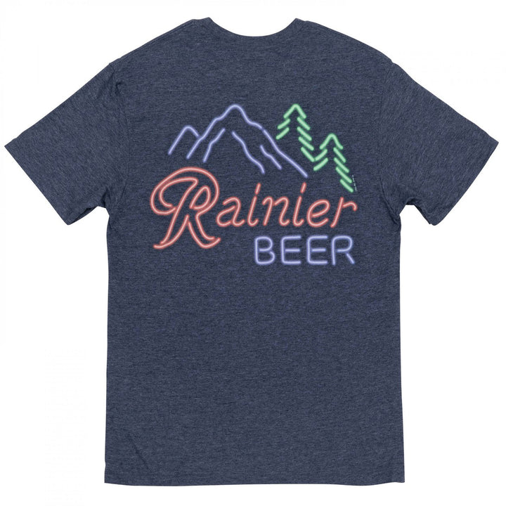 Rainier Beer Neon Bar Sign Front and Back Print T-Shirt Image 3