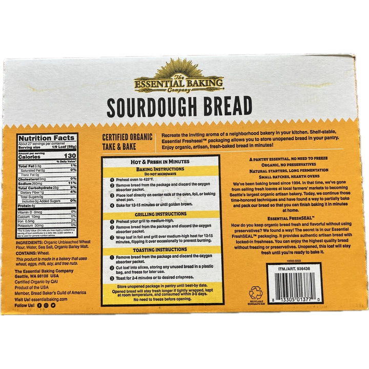 Essential Baking Company Organic Artisan Sourdough Bread 18.2 Ounce (Pack of 3) Image 3